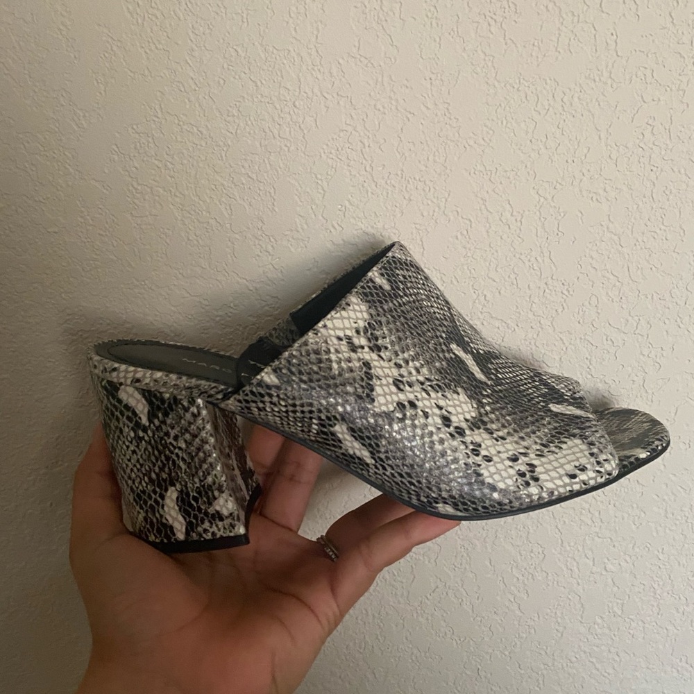 Marc Fisher Snake Print Black Mules size 9 1/2.
